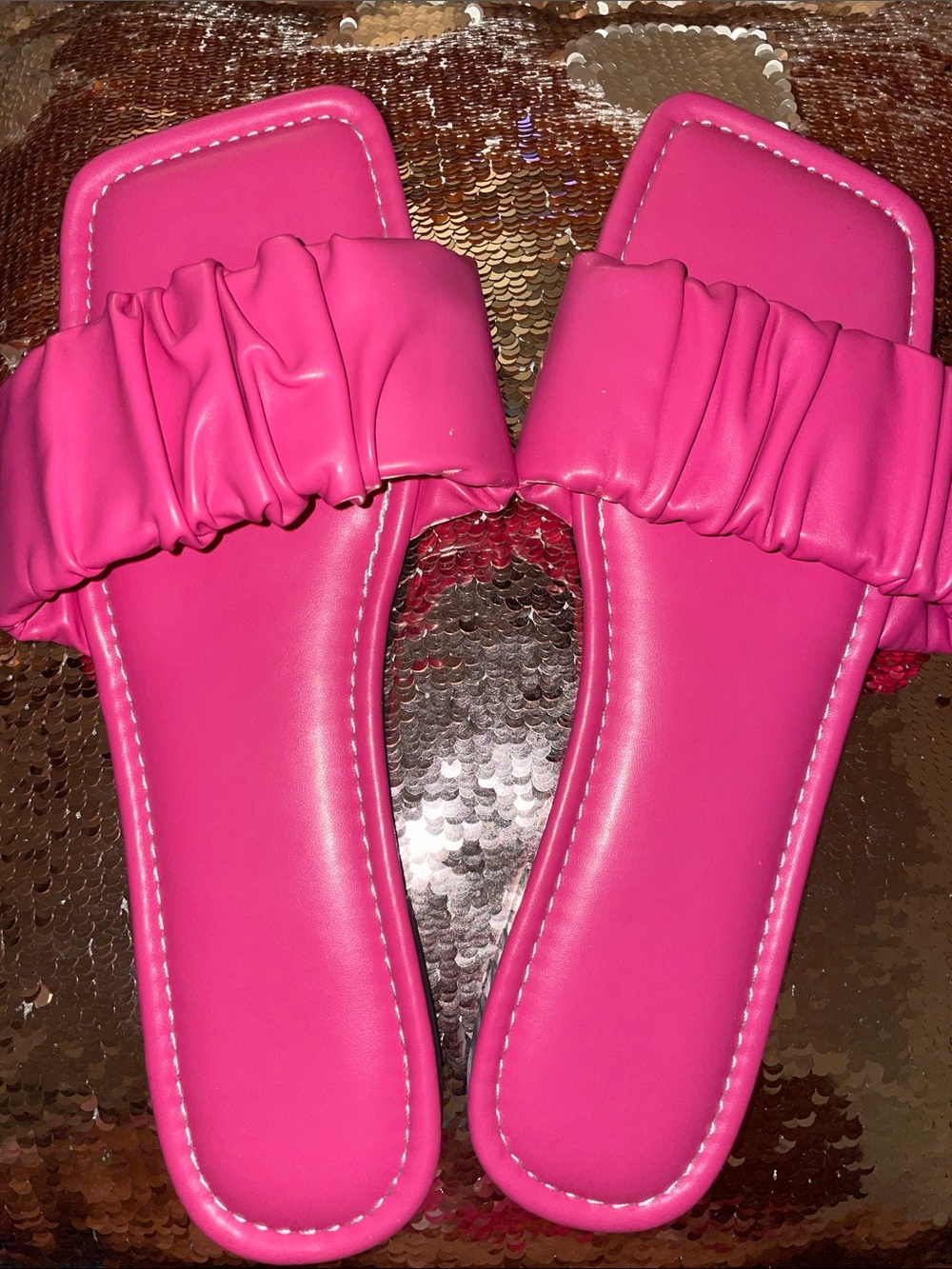 Women's Pink Ruched Slide Sandals
